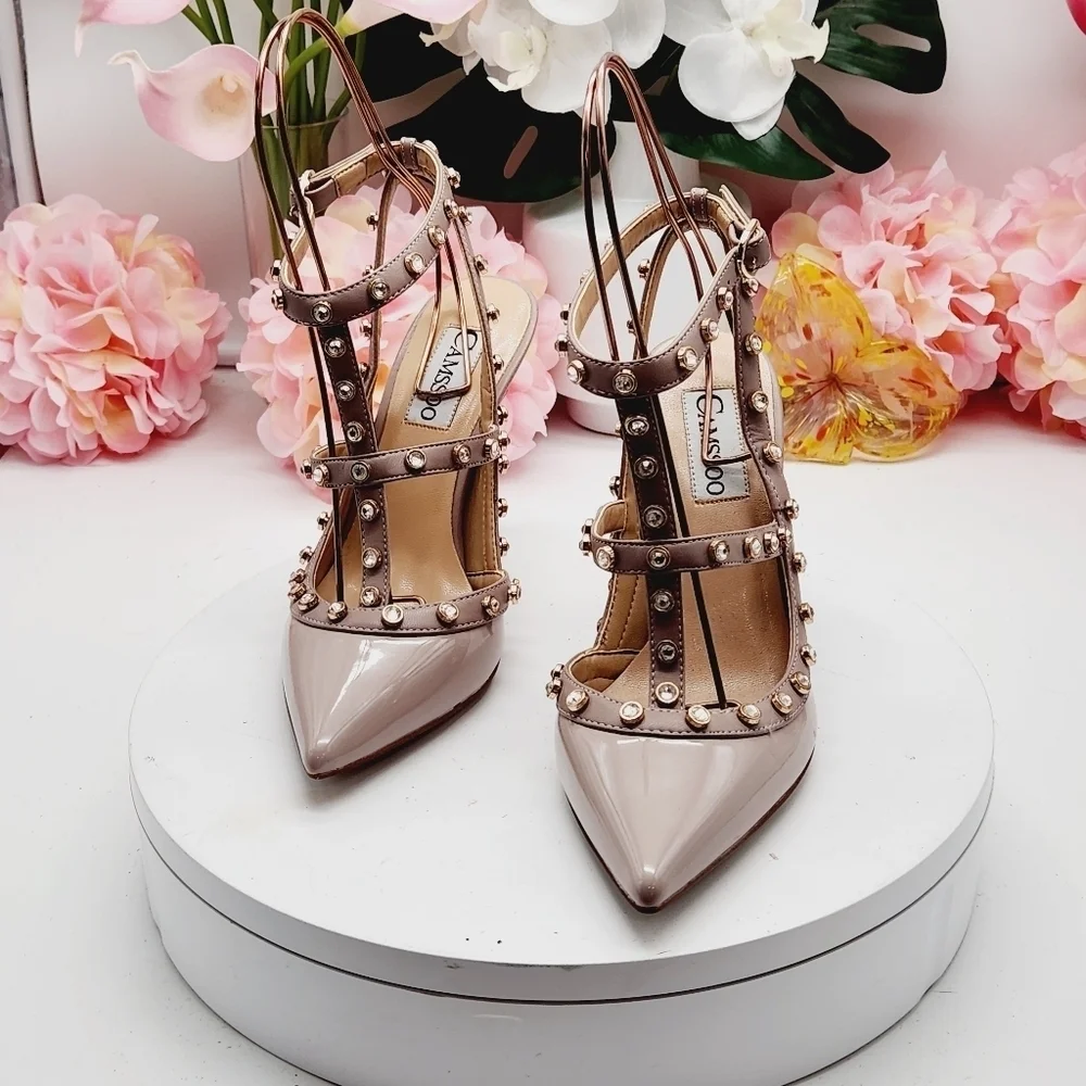 Camssoo Rhinestone Ankle Strap Heel Blush Pink Size 37 - Picture 11 of 16